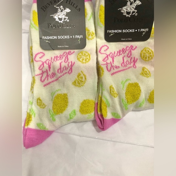 2pairs lemon print squeeze the day cream & pink‎ printed socks - Picture 1 of 9
